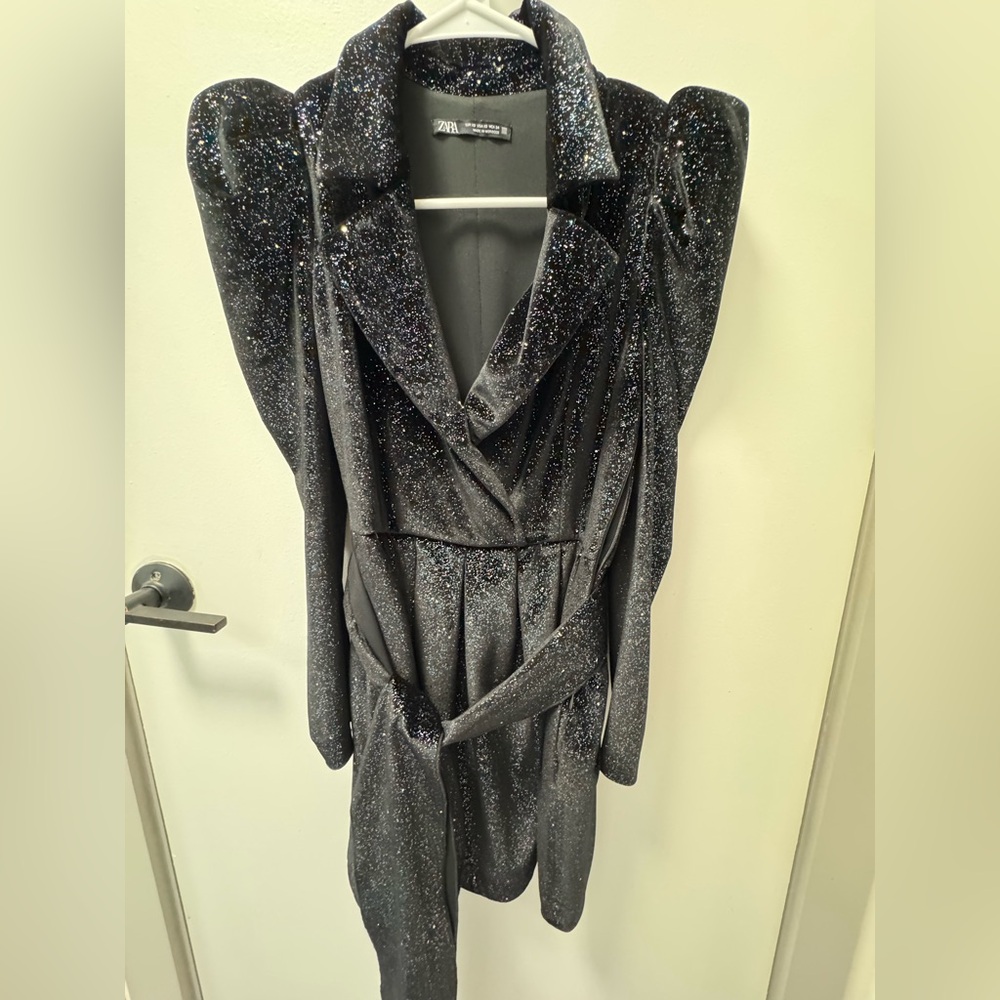 ZARA Black Glitter Velvet Blazer Dres